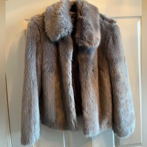 Women Grey Faux Fur Coat - Top Shop - Size 8 Tall